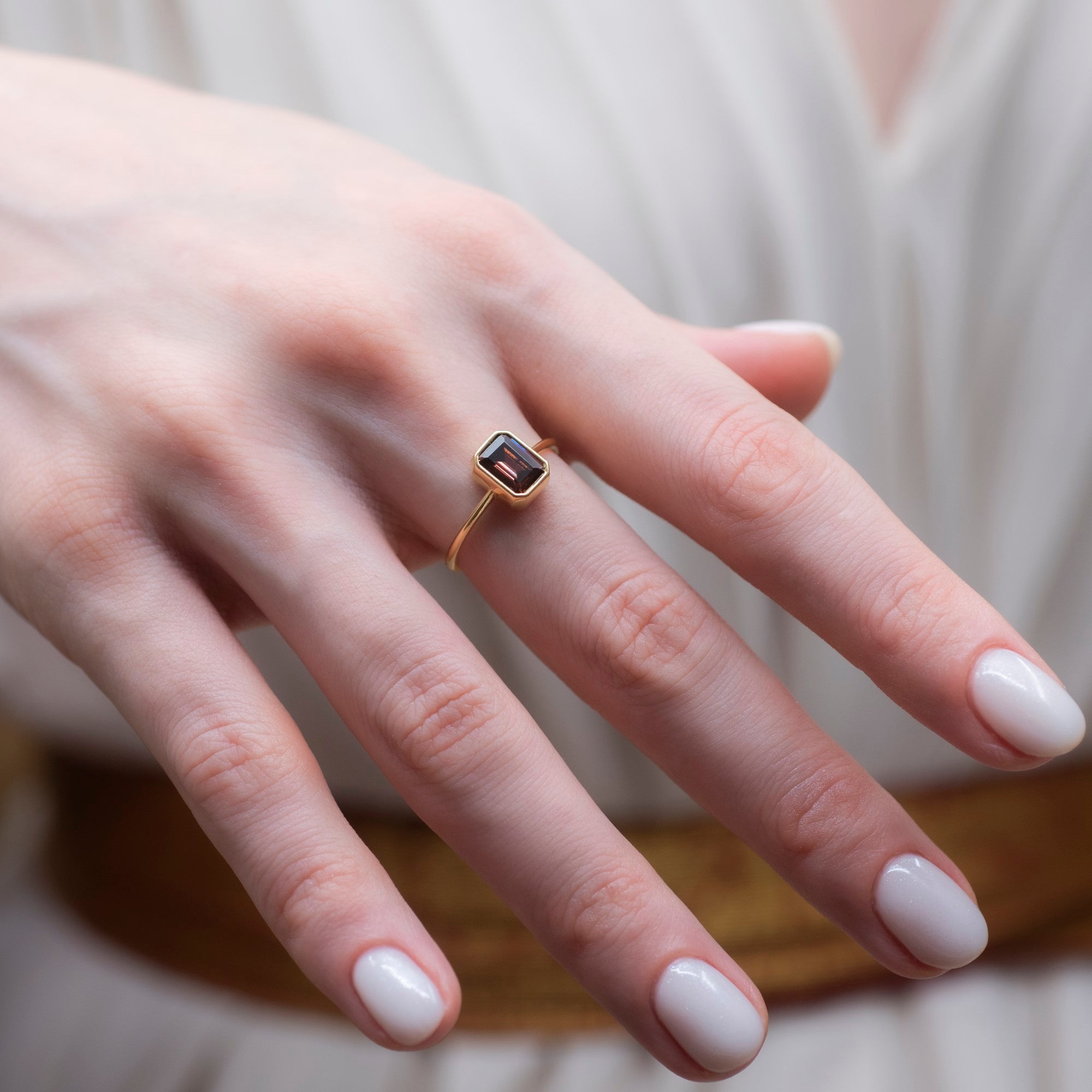 Smoky Quartz Topaz Rectangle Ring 14K Solid Gold, Baguette Cut Design Birthstone Queen Jewelry Rings