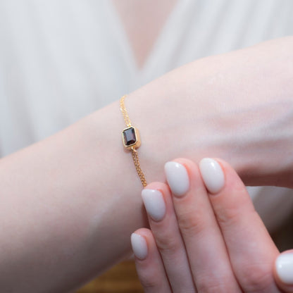 Smoky Quartz Rectangle Bracelet 10K/14K Solid Gold, Baguette Jewelry