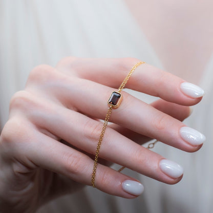 Smoky Quartz Rectangle Bracelet 10K/14K Solid Gold, Baguette Jewelry