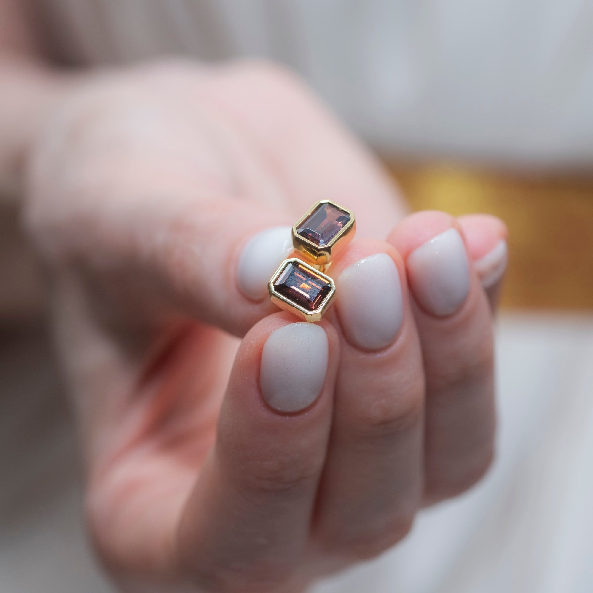 Rectangle Smoky Quartz Stud Earrings in 14K Solid Gold, Birthstone Baguette Cut Jewelry Queen Jewelry Earrings