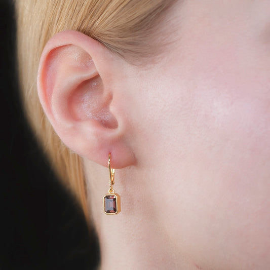 Rectangle Smoky Quartz Dangling Earrings in 14K Solid Gold, Birthstone Baguette Cut Jewelry Queen Jewelry Earrings