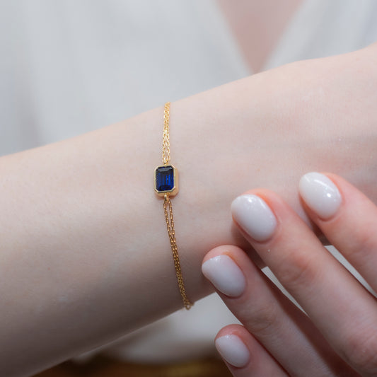 Sapphire Rectangle Bracelet 10K/14K Solid Gold, September Birthstone Baguette Jewelry