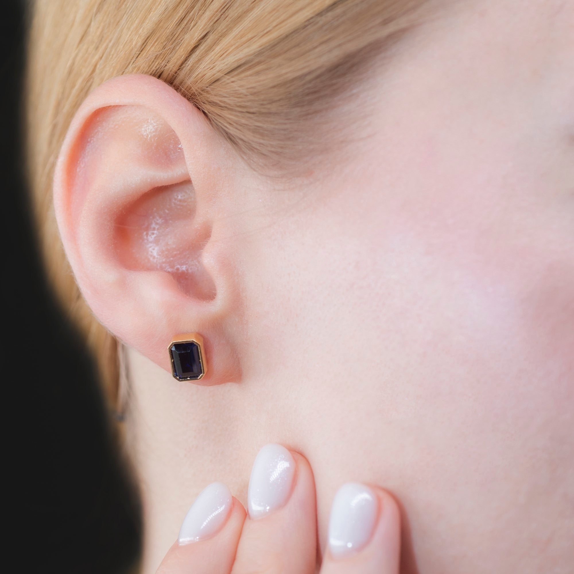 Rectangle Sapphire Stud Earrings in 14K Solid Gold, September Birthstone Baguette Cut Jewelry Queen Jewelry Earrings