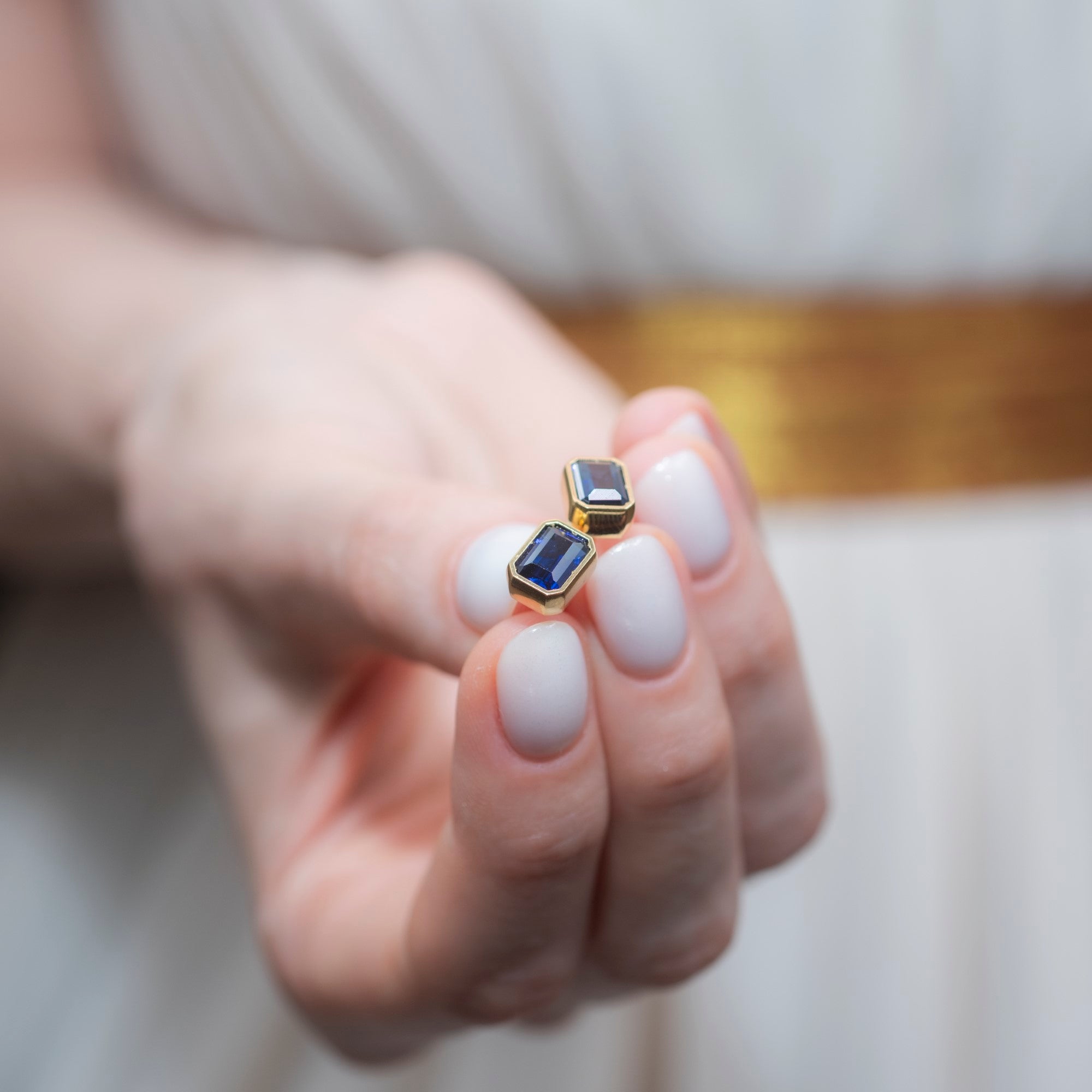 Rectangle Sapphire Stud Earrings in 14K Solid Gold, September Birthstone Baguette Cut Jewelry Queen Jewelry Earrings