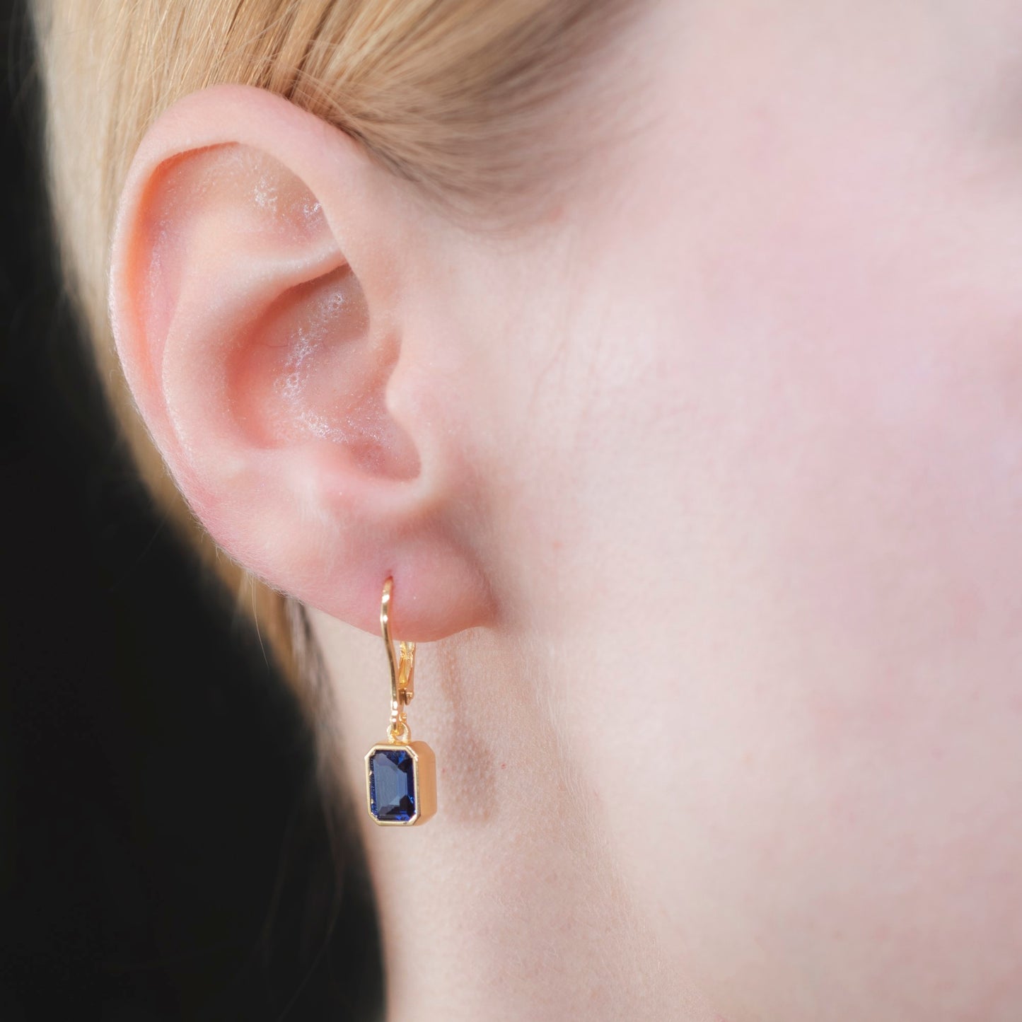 Rectangle Sapphire Dangling Earrings in 14K Solid Gold, September Birthstone Baguette Cut Jewelry Queen Jewelry Earrings