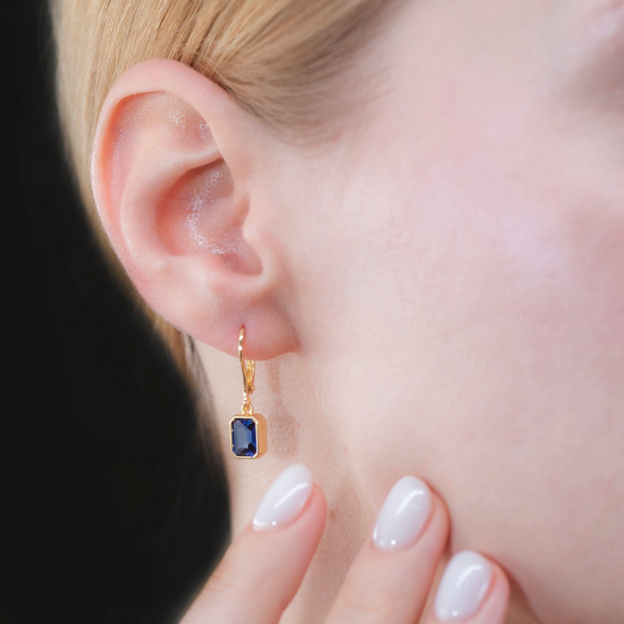 Rectangle Sapphire Dangling Earrings in 14K Solid Gold, September Birthstone Baguette Cut Jewelry Queen Jewelry Earrings