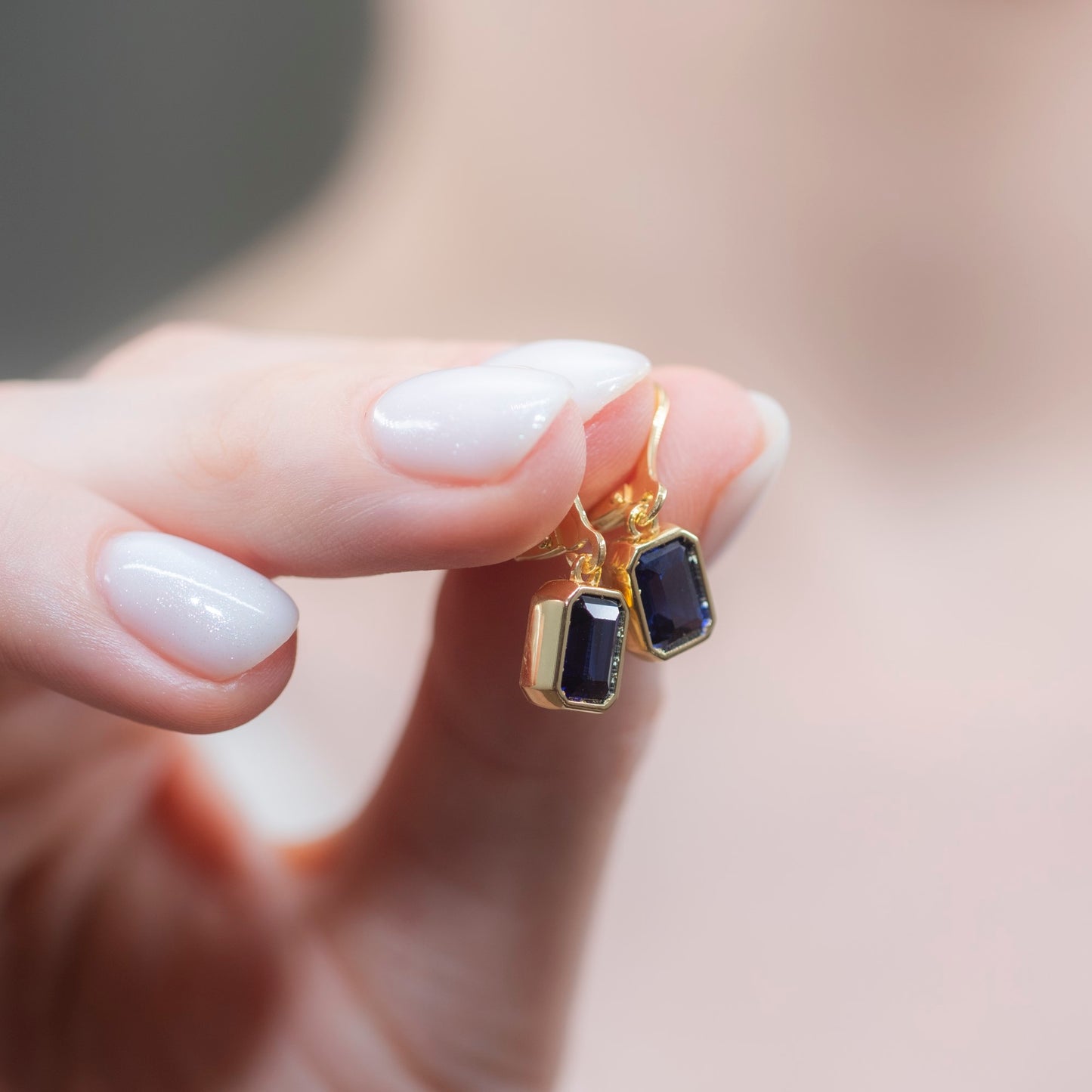 Rectangle Sapphire Dangling Earrings in 14K Solid Gold, September Birthstone Baguette Cut Jewelry Queen Jewelry Earrings