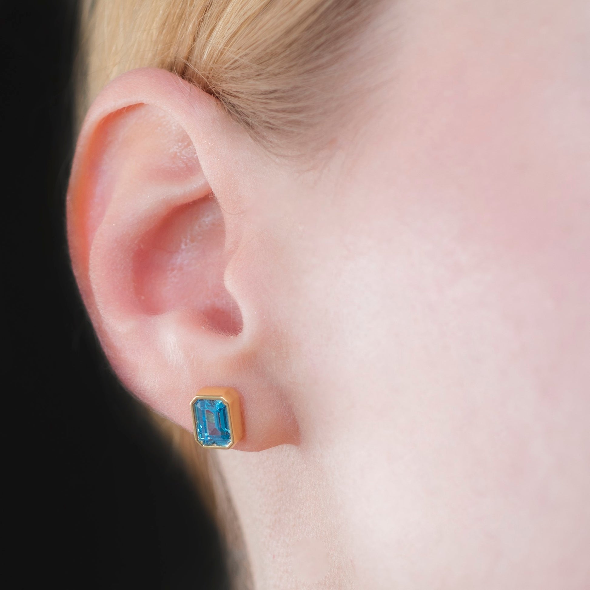 Rectangle Blue Topaz Stud Earrings in 14K Solid Gold, December Birthstone Baguette Cut Jewelry Queen Jewelry Earrings