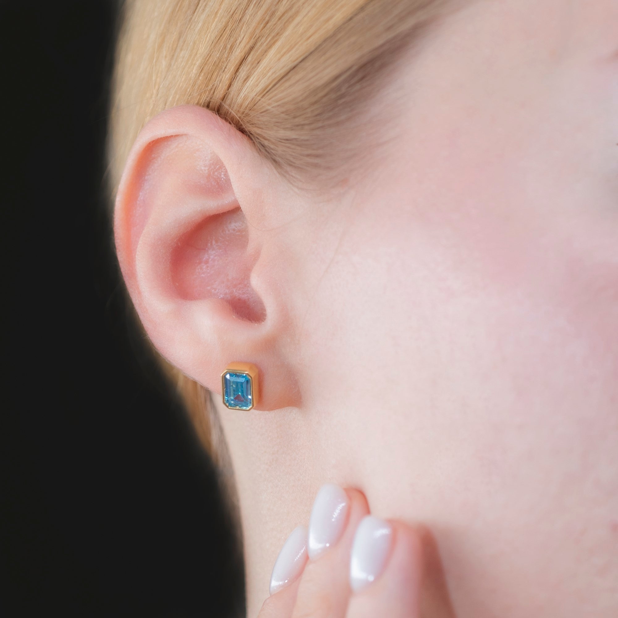 Rectangle Blue Topaz Stud Earrings in 14K Solid Gold, December Birthstone Baguette Cut Jewelry Queen Jewelry Earrings