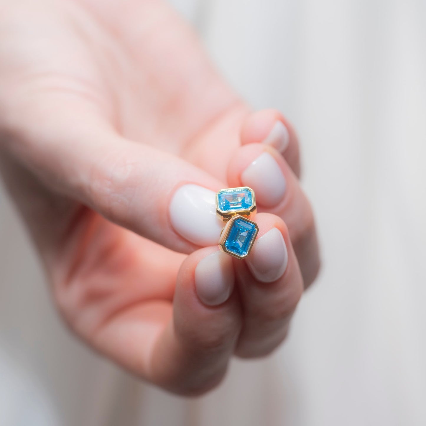 Rectangle Blue Topaz Stud Earrings in 14K Solid Gold, December Birthstone Baguette Cut Jewelry Queen Jewelry Earrings