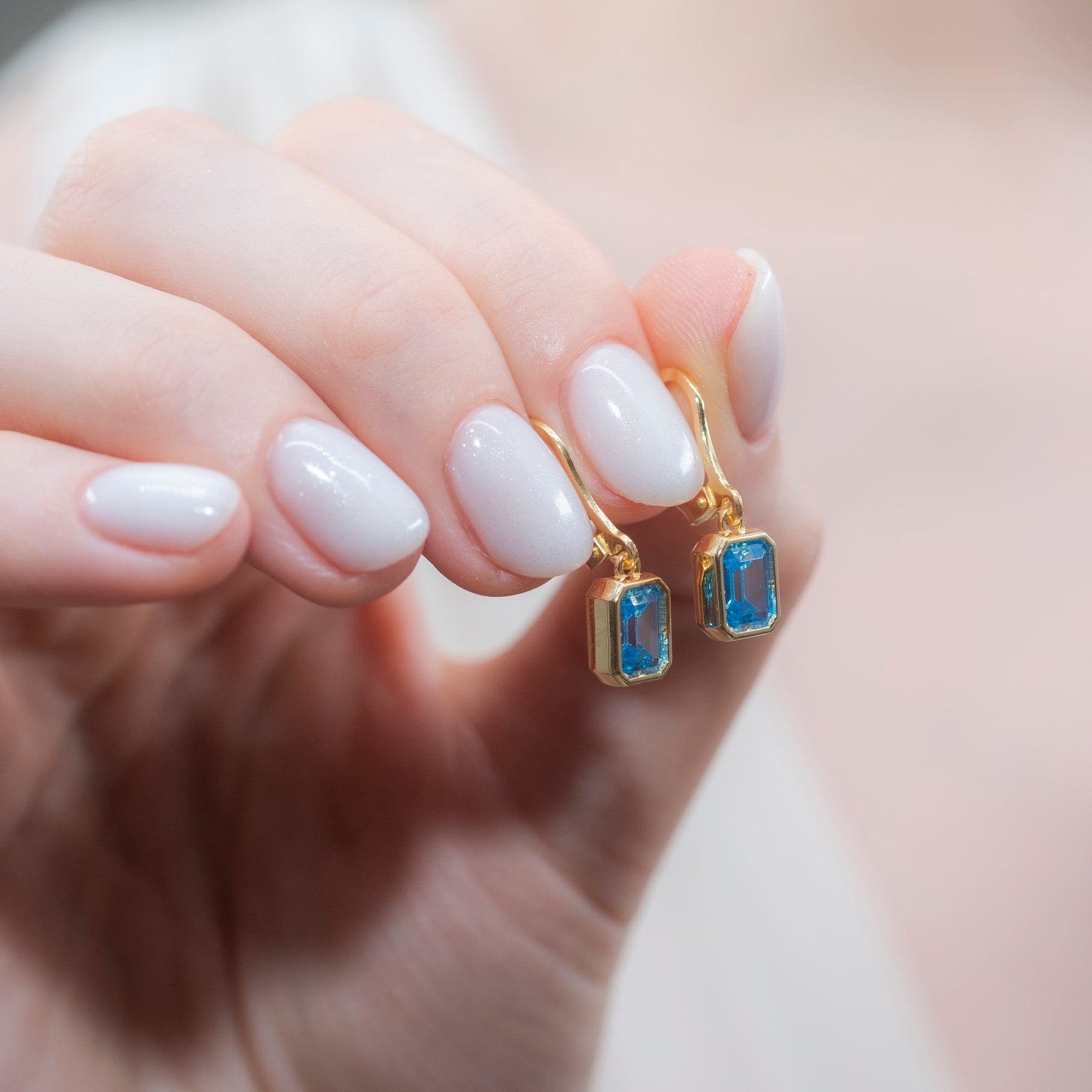 Rectangle Blue Topaz Dangling Earrings in 14K Solid Gold, December Birthstone Baguette Cut Jewelry Queen Jewelry Earrings