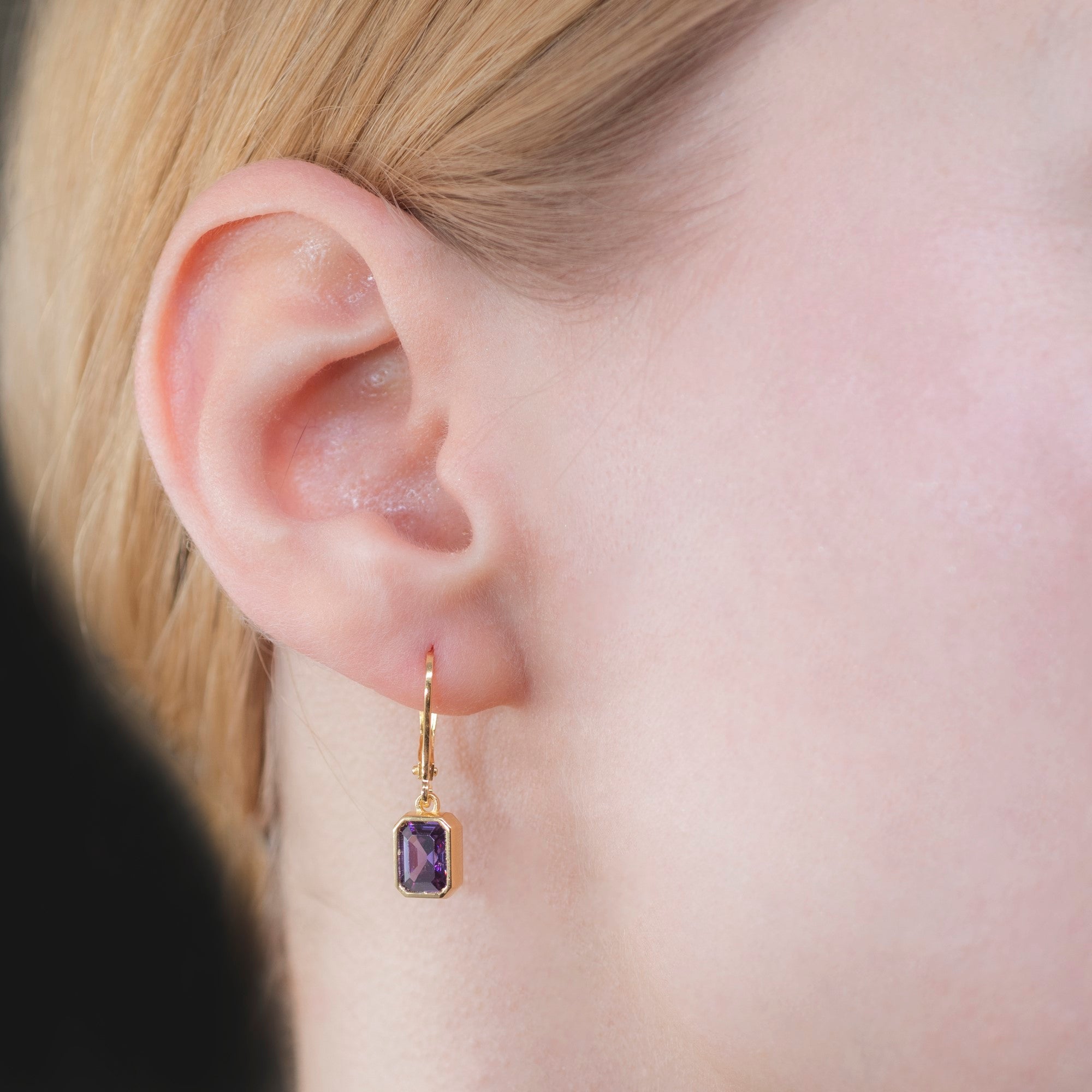 Rectangle Amethyst Dangling Earrings in 14K Solid Gold, February Birthstone Baguette Cut Jewelry Queen Jewelry Earrings