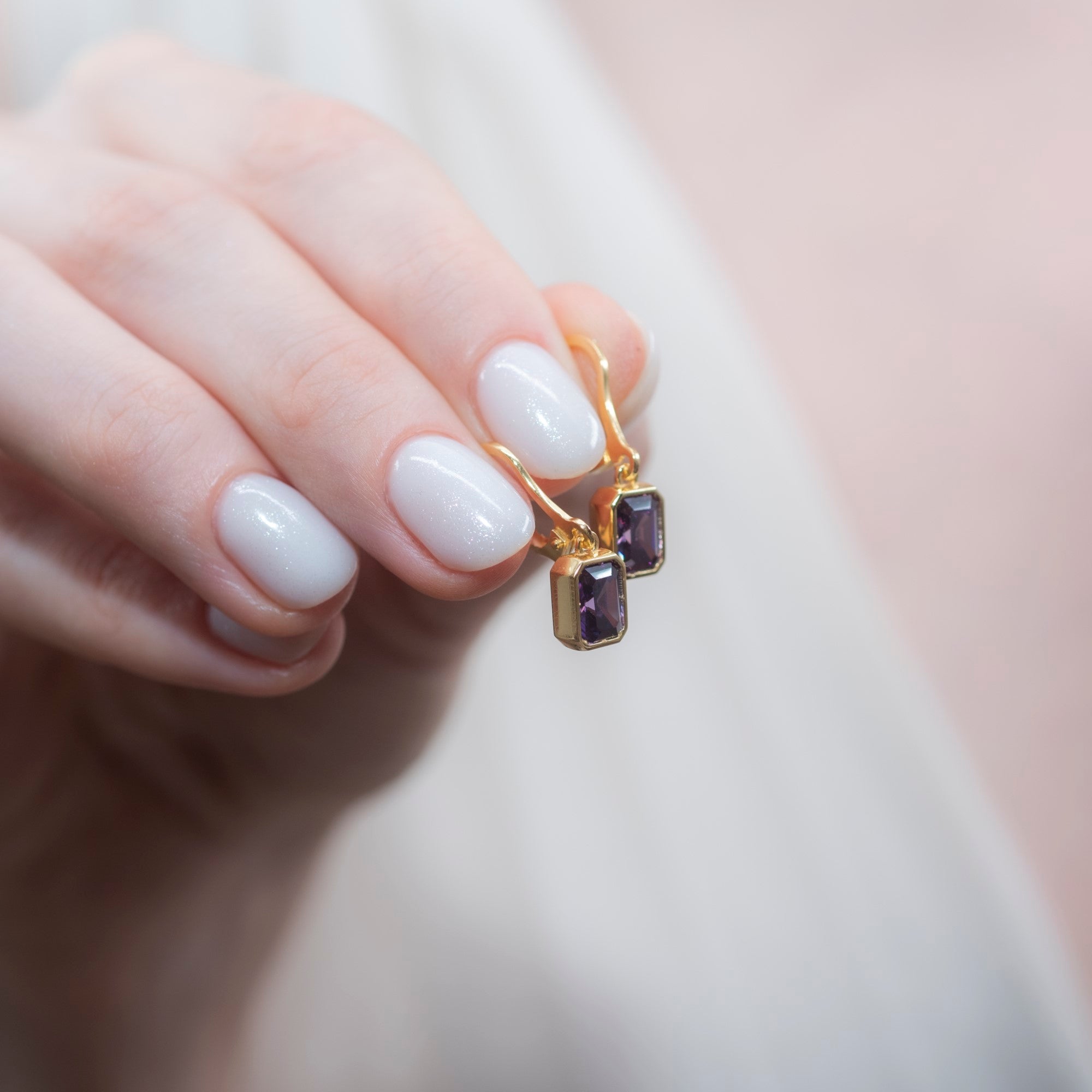 Rectangle Amethyst Dangling Earrings in 14K Solid Gold, February Birthstone Baguette Cut Jewelry Queen Jewelry Earrings