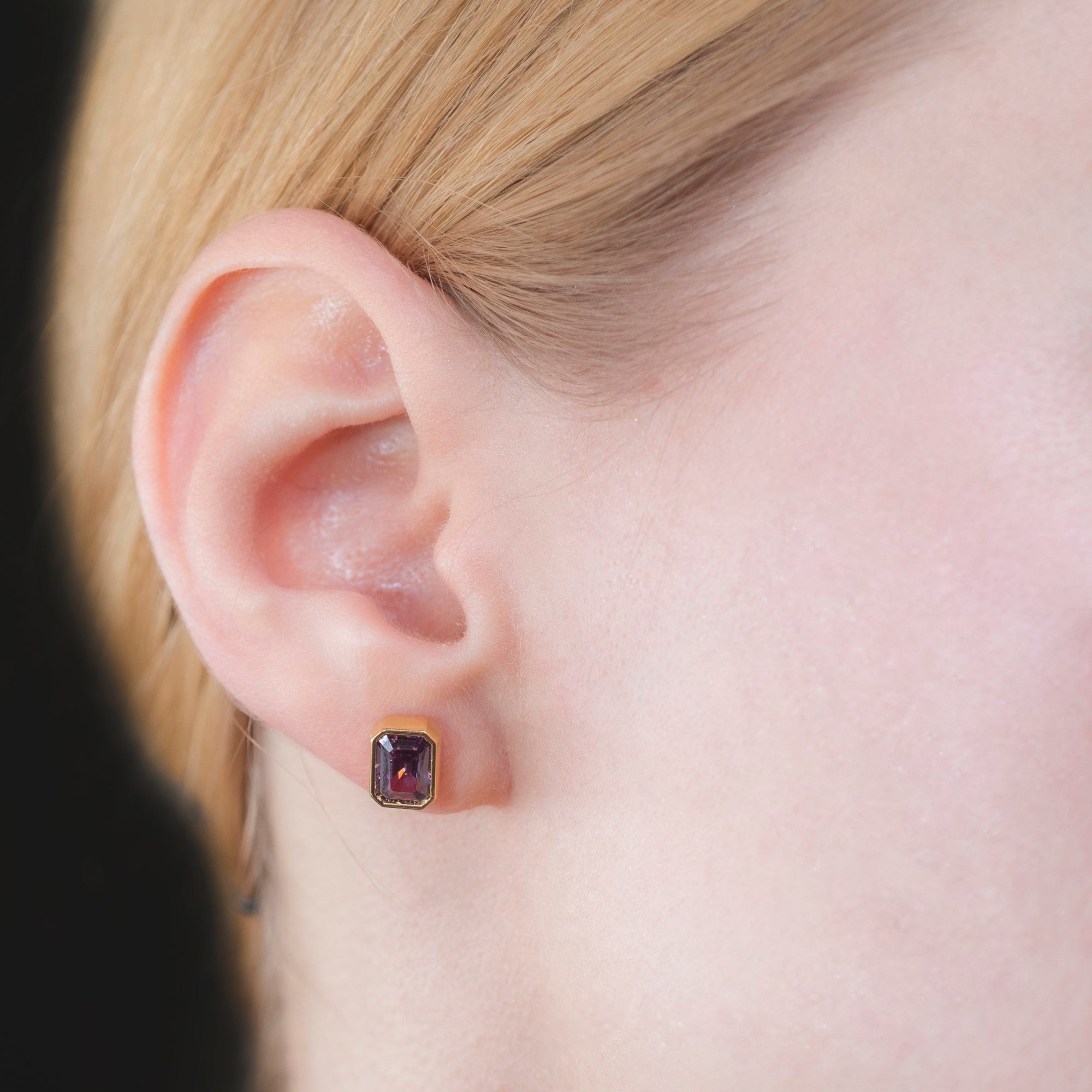 Rectangle Amethyst Stud Earrings in 14K Solid Gold, February Birthstone Baguette Cut Jewelry Queen Jewelry Earrings