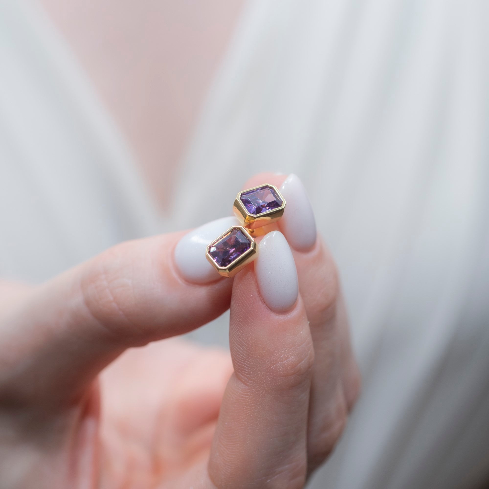 Rectangle Amethyst Stud Earrings in 14K Solid Gold, February Birthstone Baguette Cut Jewelry Queen Jewelry Earrings