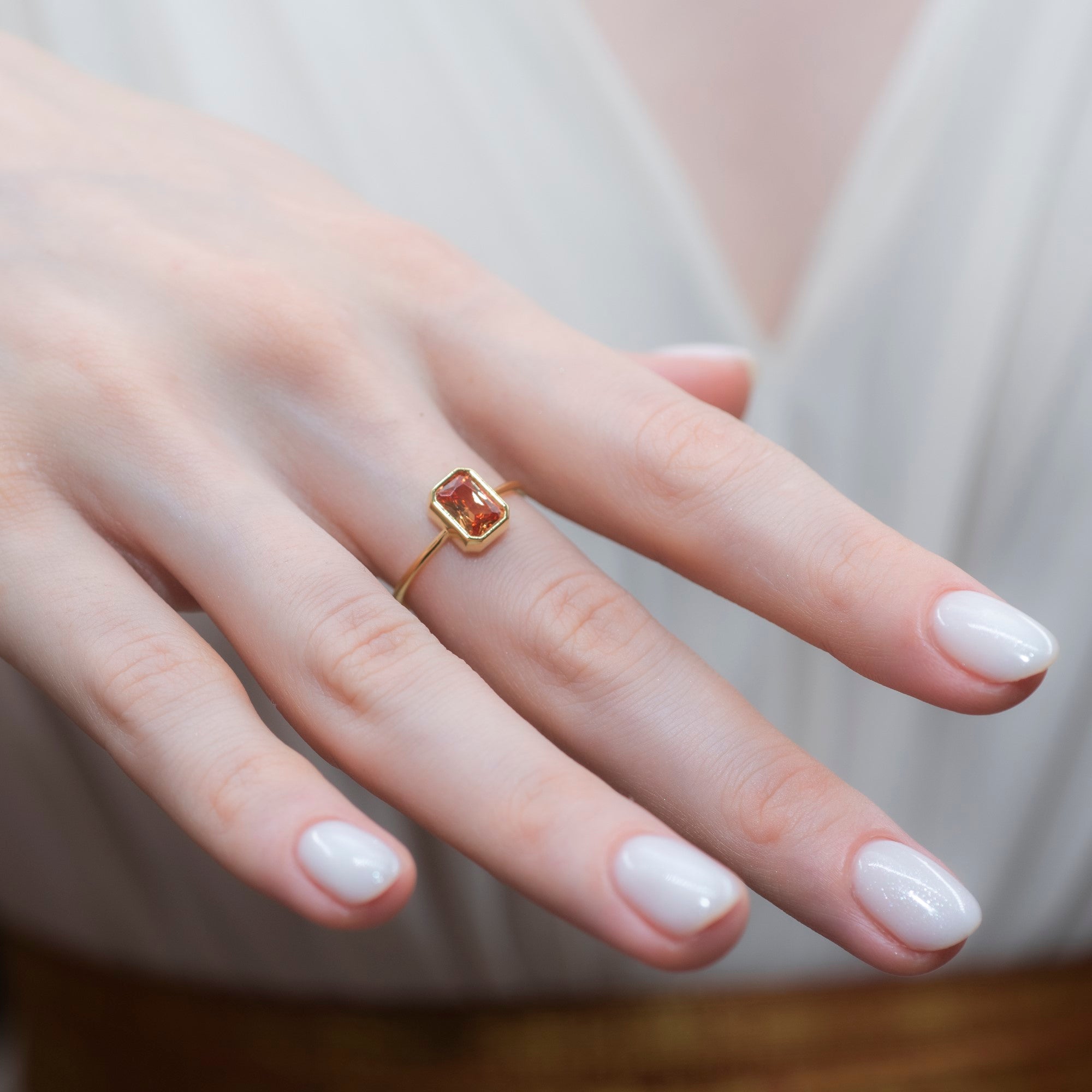Citrine Rectangle Ring 14K Solid Gold, November Birthstone, Baguette Cut Design Queen Jewelry Rings