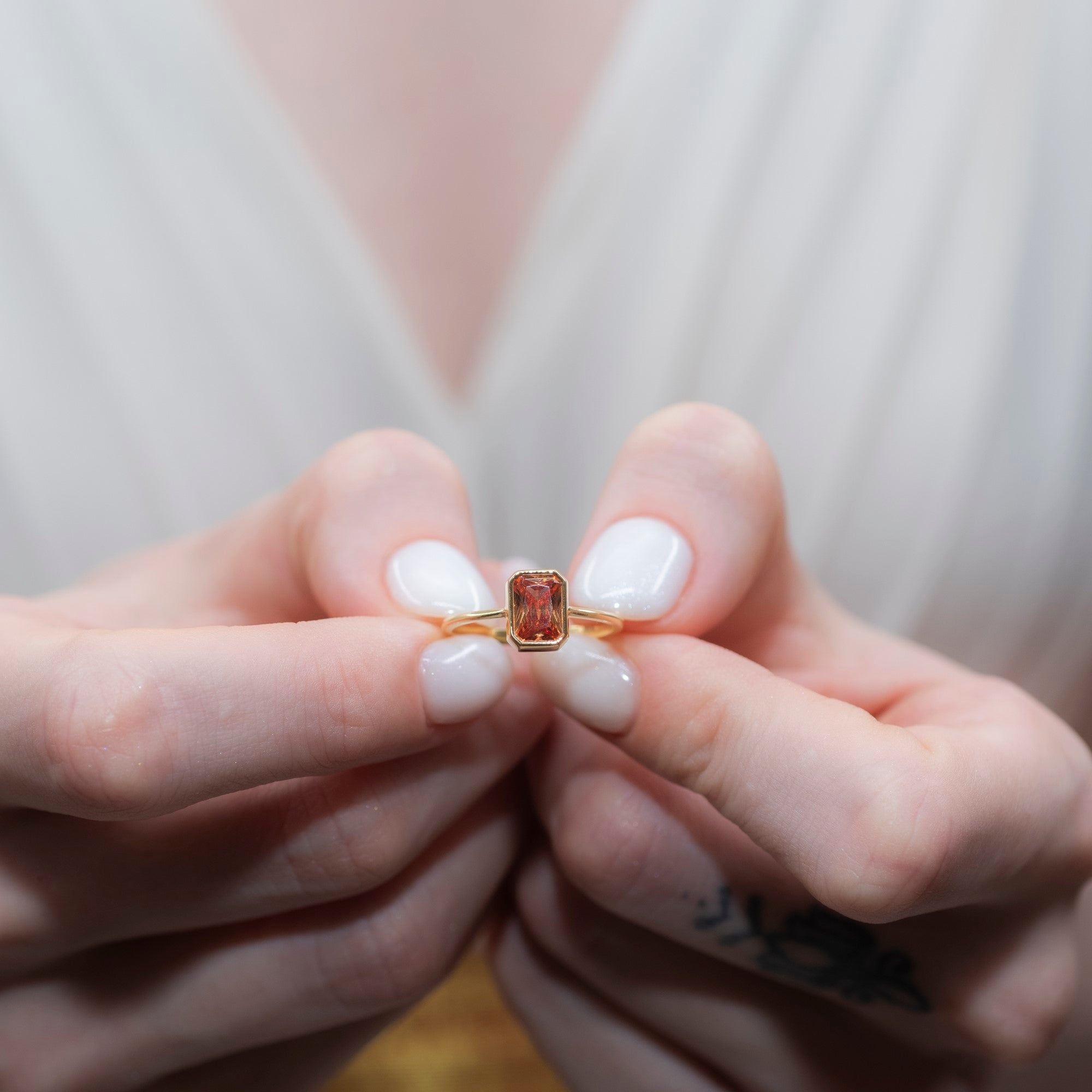 Citrine Rectangle Ring 14K Solid Gold, November Birthstone, Baguette Cut Design Queen Jewelry Rings