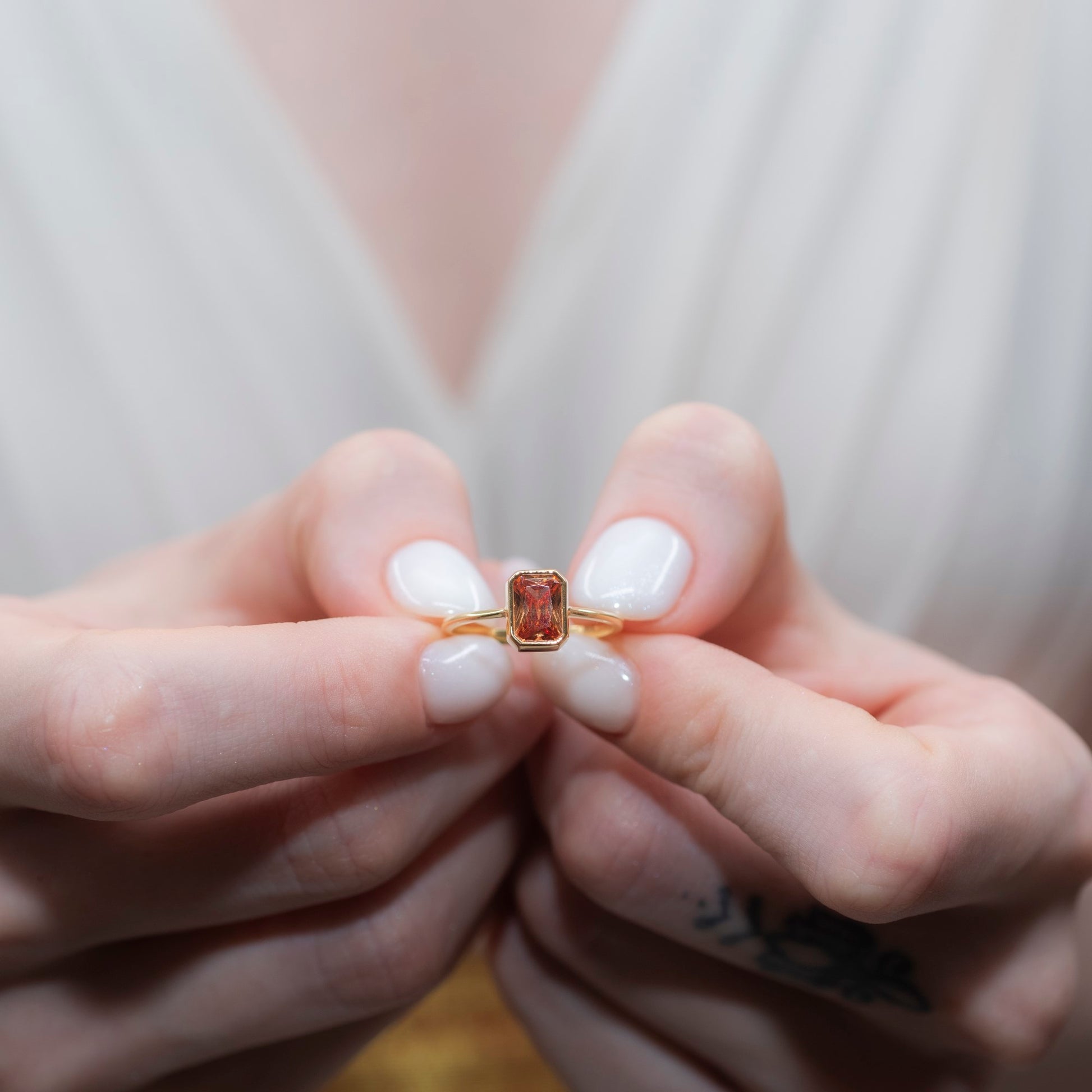 Citrine Rectangle Ring 14K Solid Gold, November Birthstone, Baguette Cut Design Queen Jewelry Rings