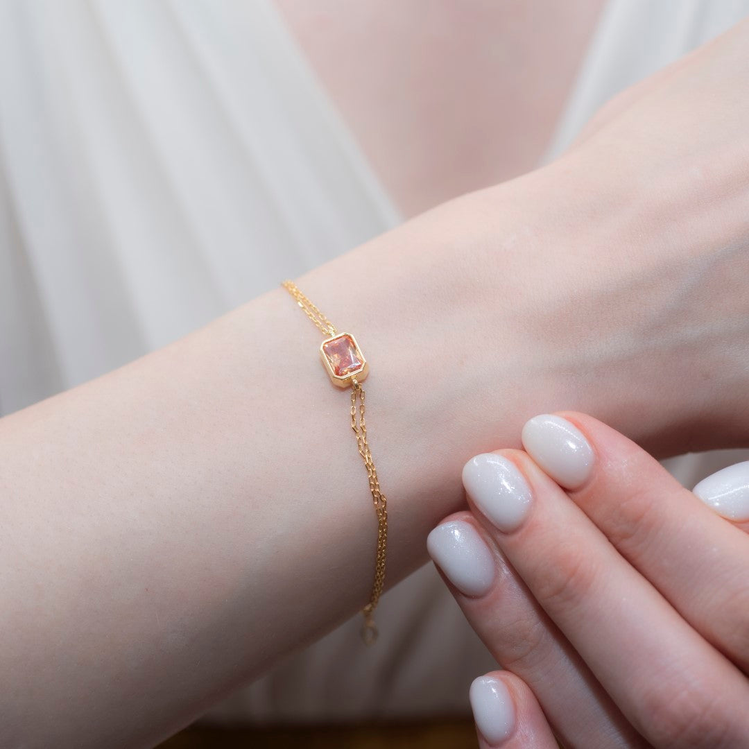 Citrine Rectangle Bracelet 10K/14K Solid Gold, November Birthstone Baguette Jewelry