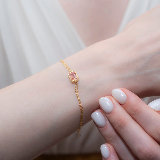 Citrine Rectangle Bracelet 10K/14K Solid Gold, November Birthstone Baguette Jewelry