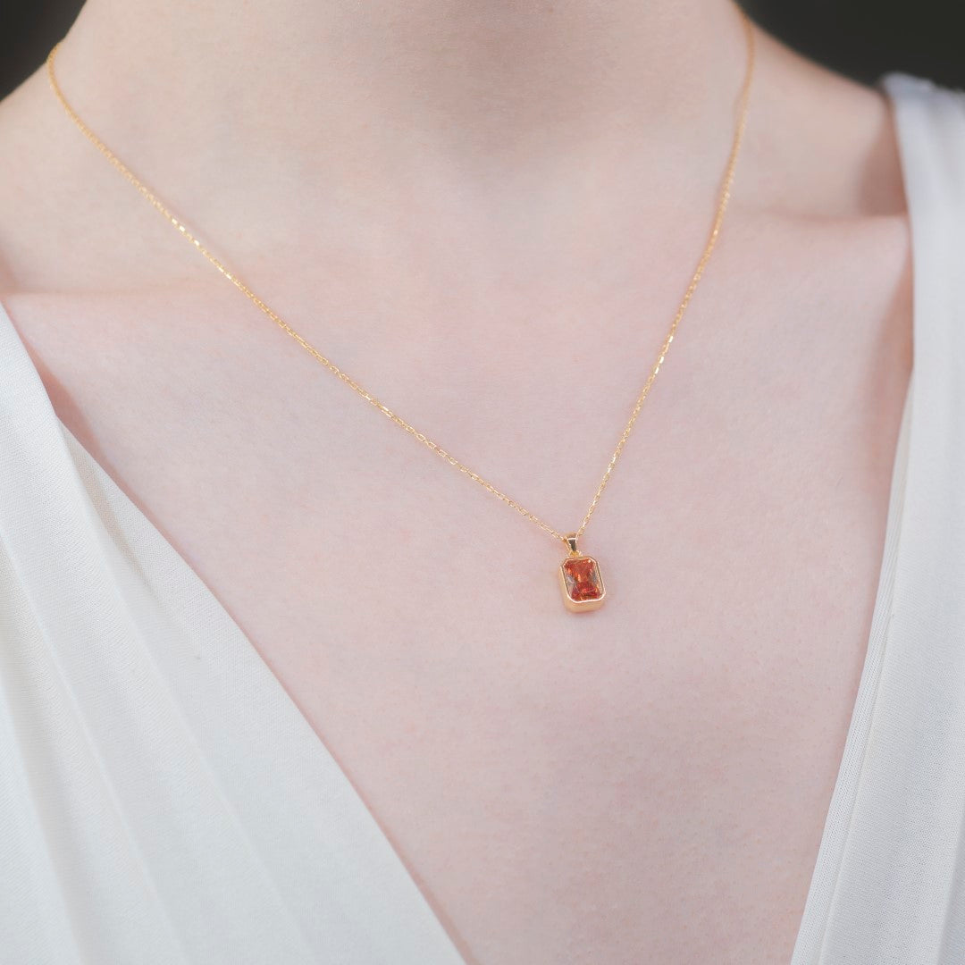 Citrine Rectangle Bezel Necklace 14K Solid Gold, November Birthstone Pendant Queen Jewelry Necklace