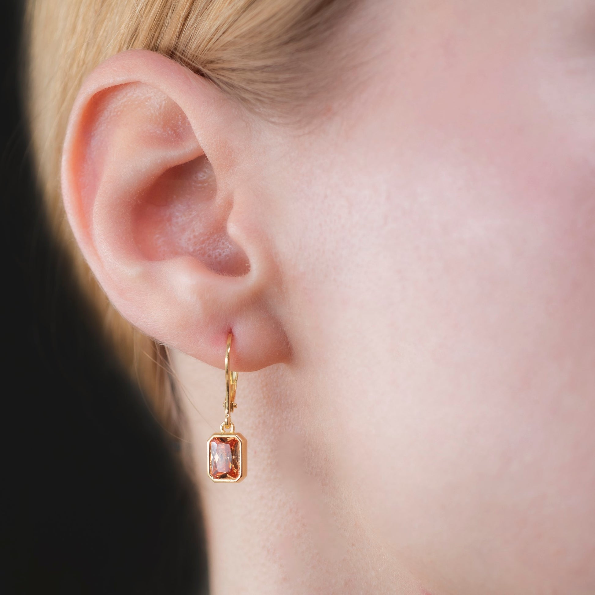 Rectangle Citrine Dangling Earrings in 14K Solid Gold, November Birthstone Baguette Cut Jewelry Queen Jewelry Earrings