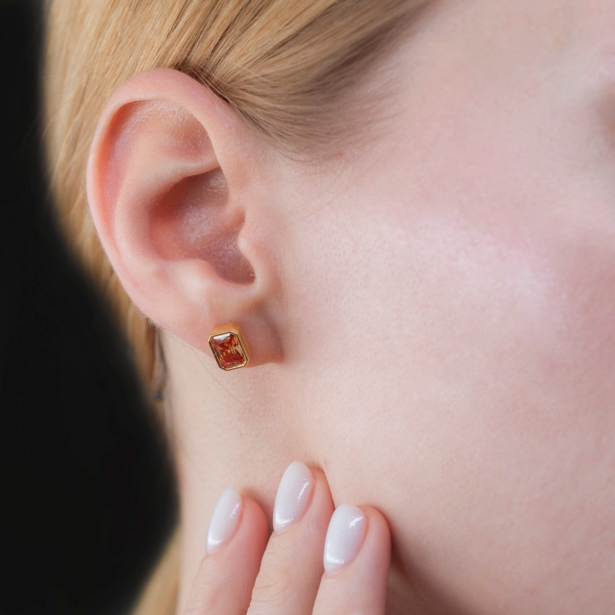 Rectangle Citrine Stud Earrings in 14K Solid Gold, November Birthstone Baguette Cut Jewelry Queen Jewelry Earrings