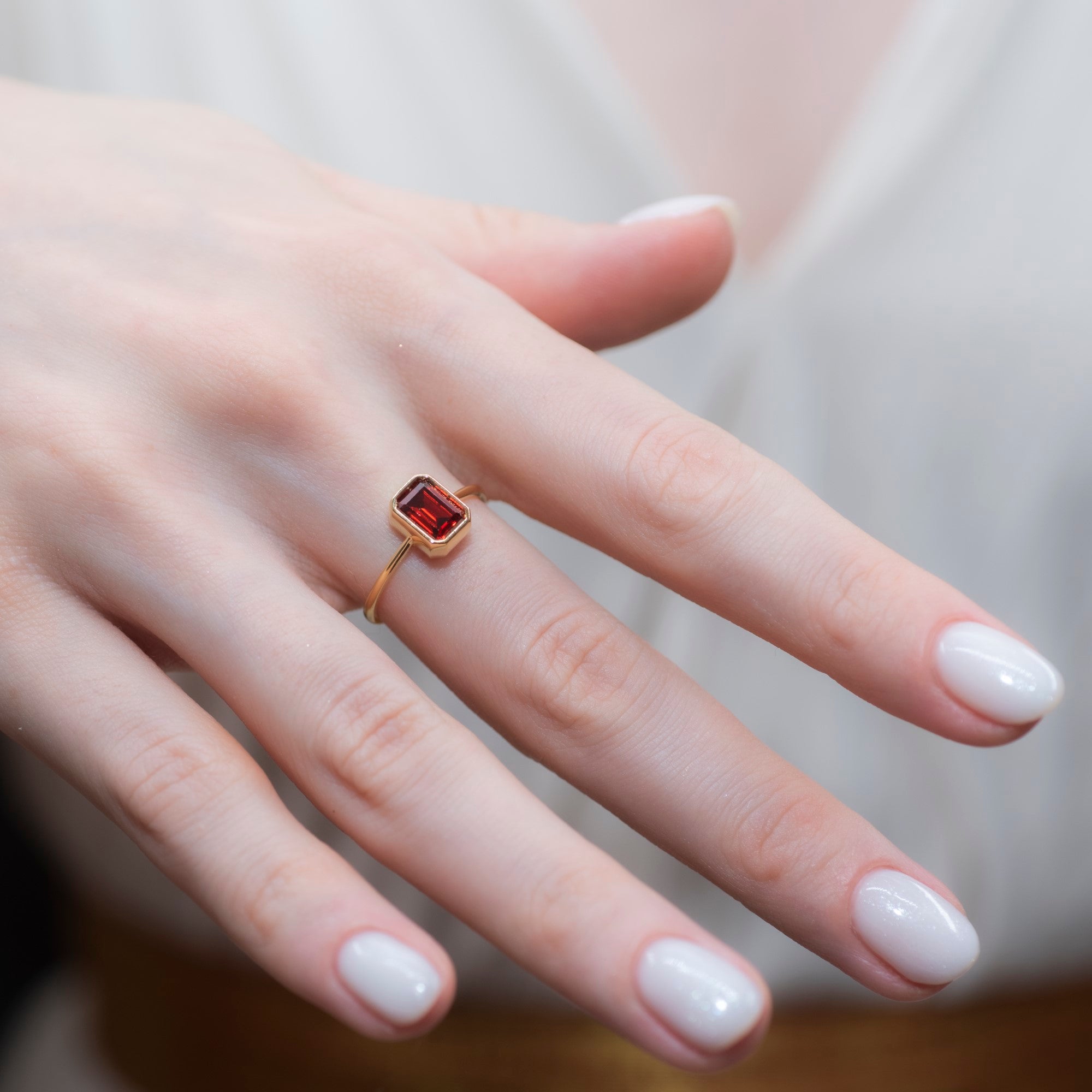 Garnet Rectangle Ring 14K Solid Gold, January Birthstone, Baguette Cut Design Queen Jewelry Rings