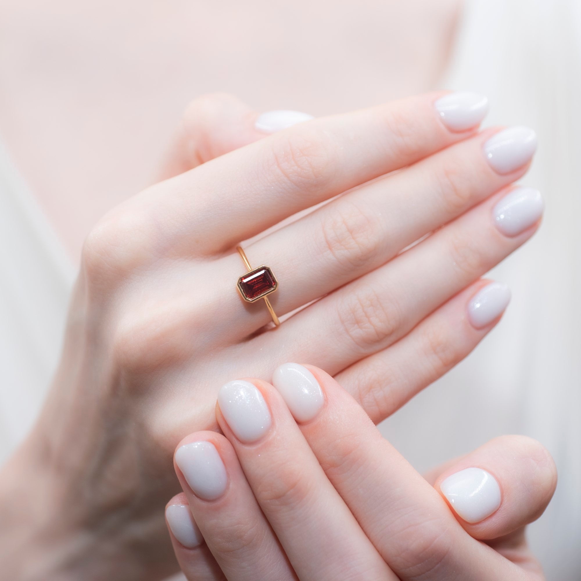 Garnet Rectangle Ring 14K Solid Gold, January Birthstone, Baguette Cut Design Queen Jewelry Rings