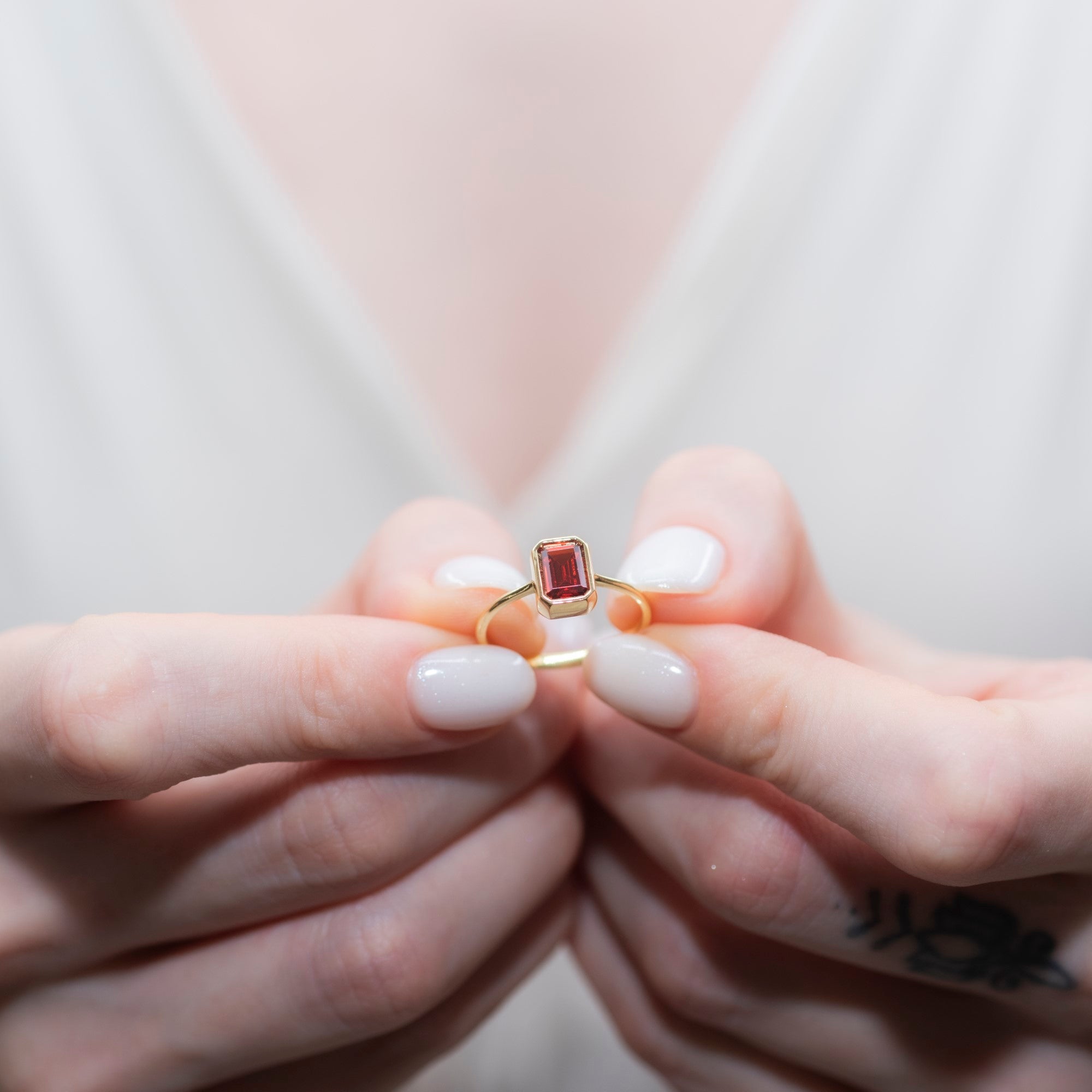 Garnet Rectangle Ring 14K Solid Gold, January Birthstone, Baguette Cut Design Queen Jewelry Rings