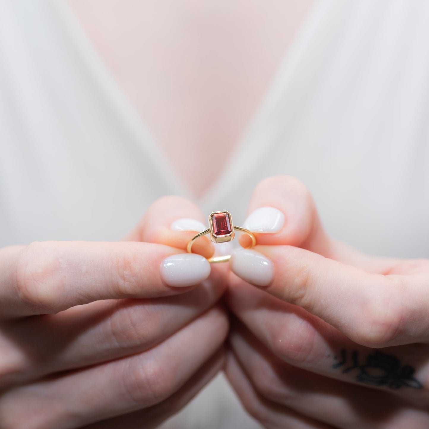 Garnet Rectangle Ring 14K Solid Gold, January Birthstone, Baguette Cut Design Queen Jewelry Rings