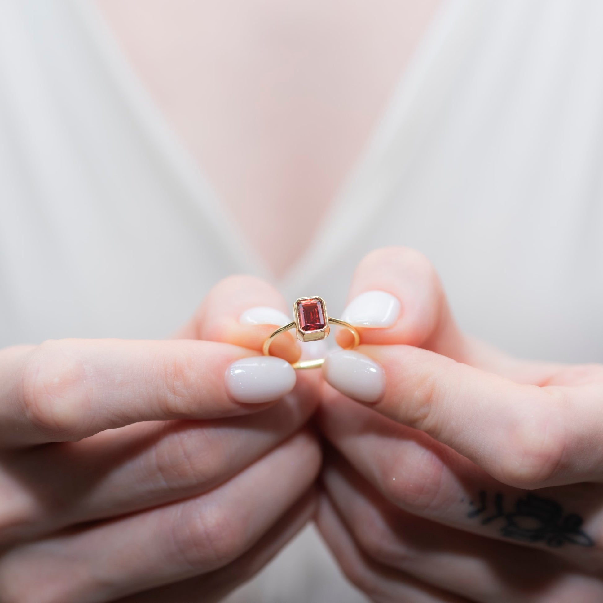 Garnet Rectangle Ring 14K Solid Gold, January Birthstone, Baguette Cut Design Queen Jewelry Rings