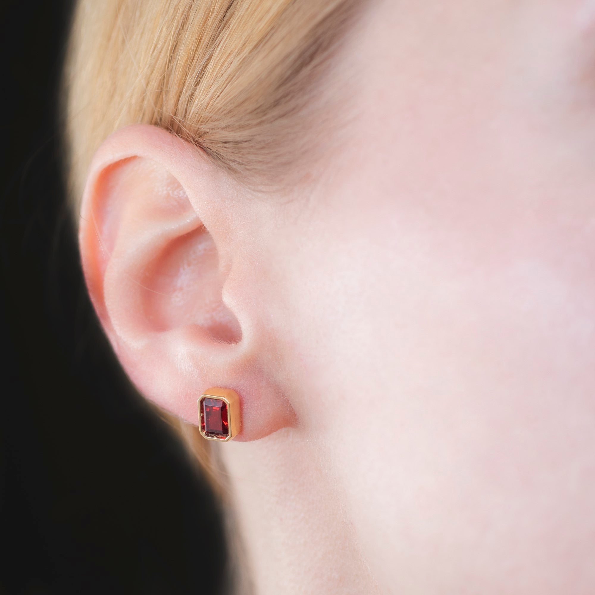 Rectangle Garnet Stud Earrings in 14K Solid Gold, January Birthstone Baguette Cut Jewelry Queen Jewelry Earrings