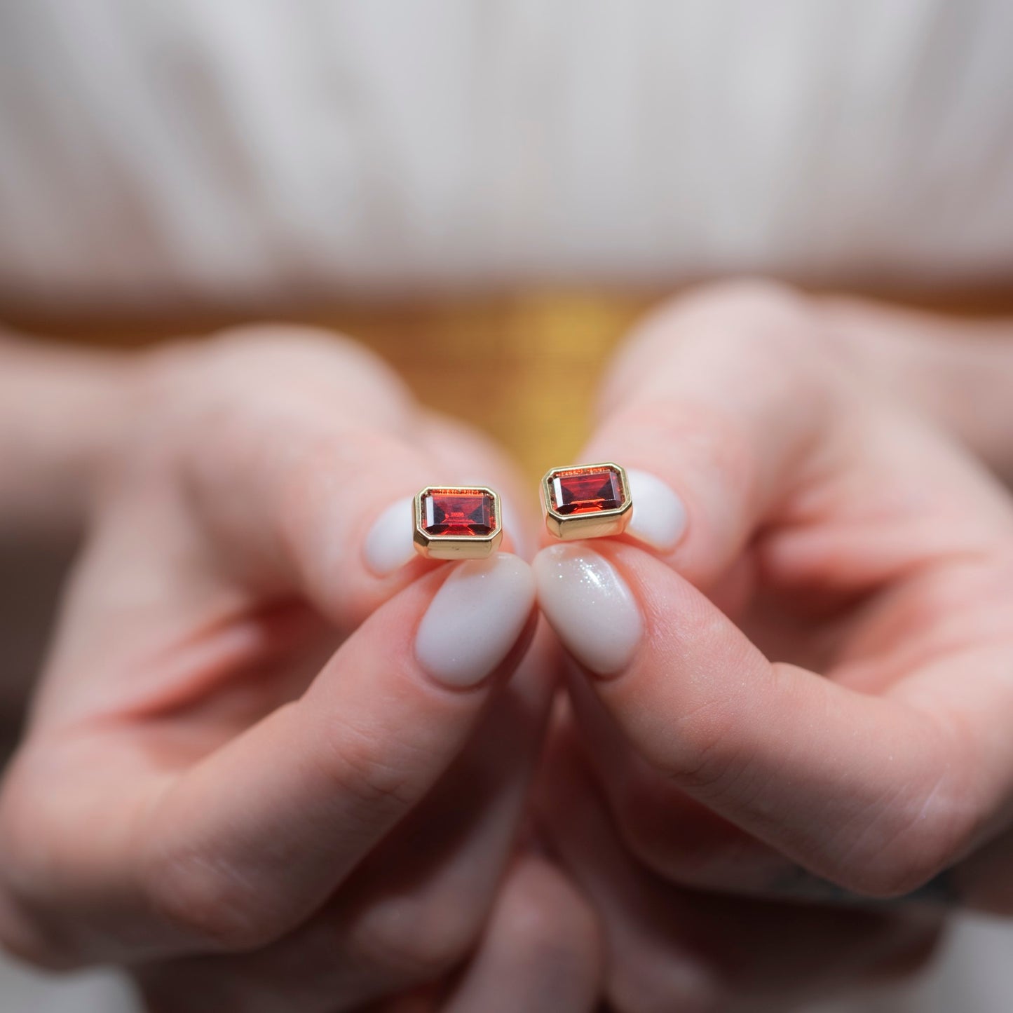 Rectangle Garnet Stud Earrings in 14K Solid Gold, January Birthstone Baguette Cut Jewelry Queen Jewelry Earrings