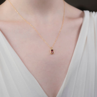 Garnet Rectangle Bezel Necklace 14K Solid Gold, January Birthstone Pendant Queen Jewelry Necklace