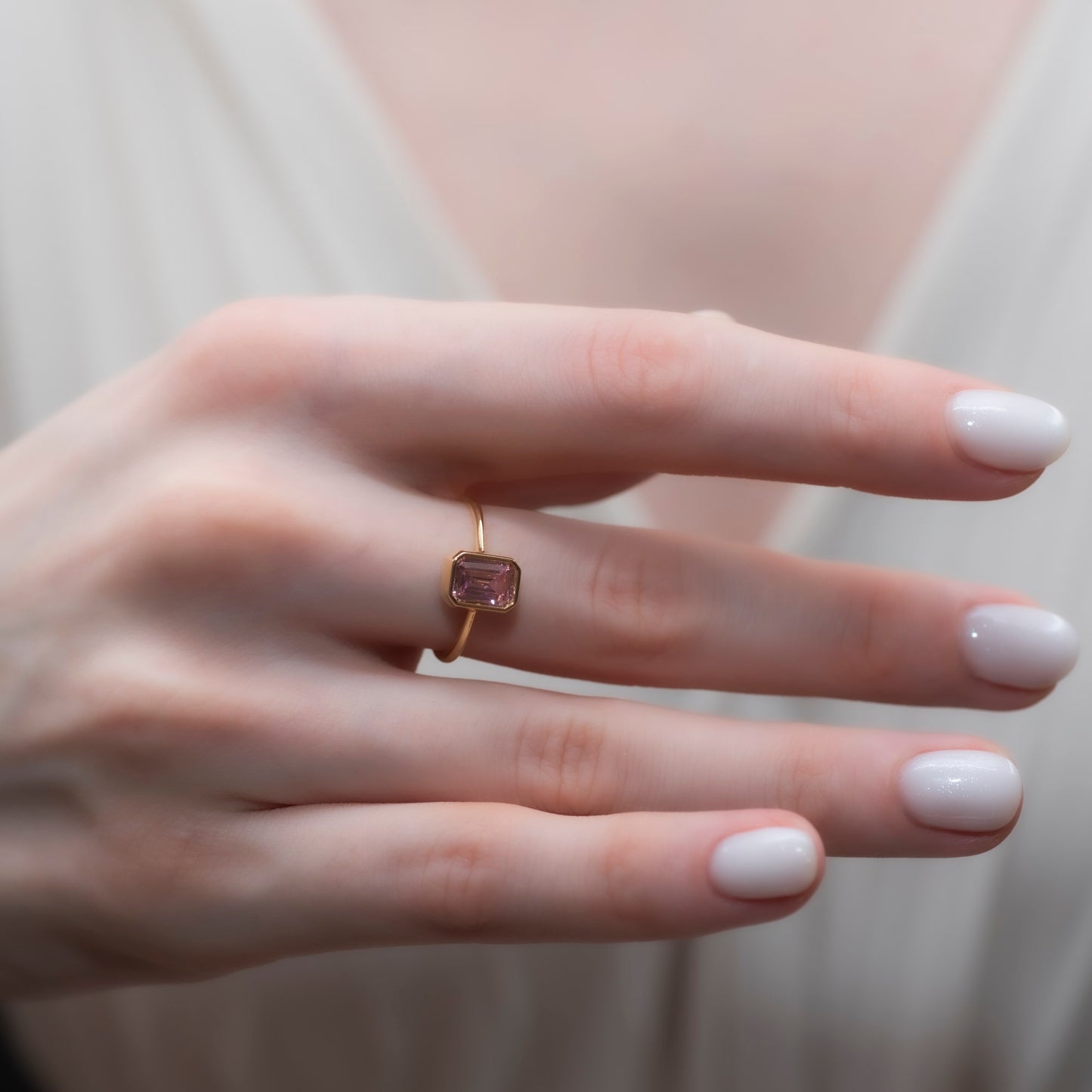 Pink Tourmaline Rectangle Ring 14K Solid Gold, October Birthstone, Baguette Cut Design Queen Jewelry Rings