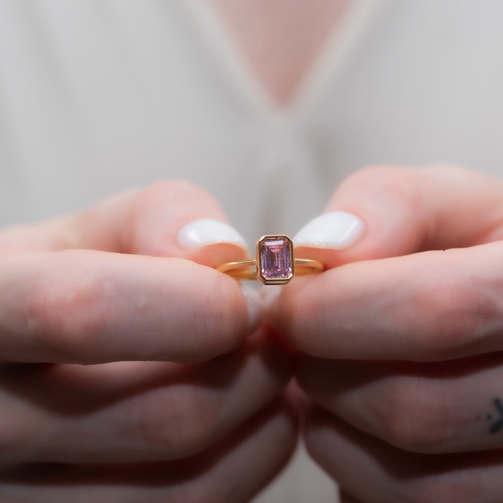 Pink Tourmaline Rectangle Ring 14K Solid Gold, October Birthstone, Baguette Cut Design Queen Jewelry Rings