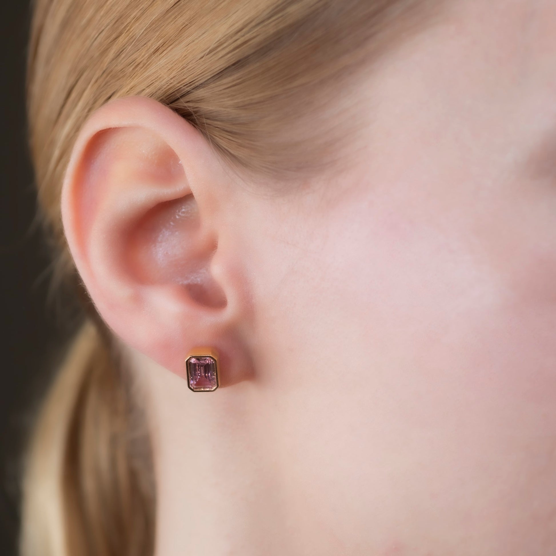 Rectangle Pink Tourmaline Stud Earrings in 14K Solid Gold, October Birthstone Baguette Cut Jewelry Queen Jewelry Earrings