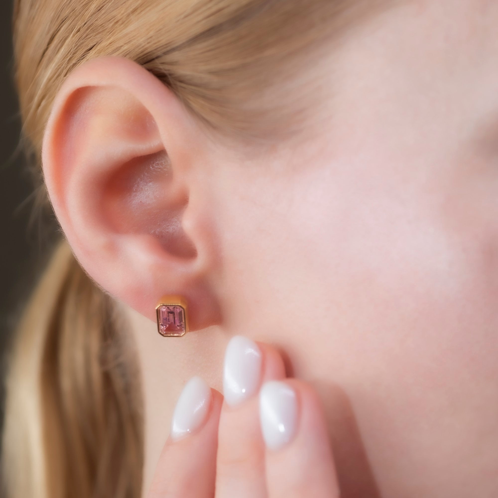 Rectangle Pink Tourmaline Stud Earrings in 14K Solid Gold, October Birthstone Baguette Cut Jewelry Queen Jewelry Earrings