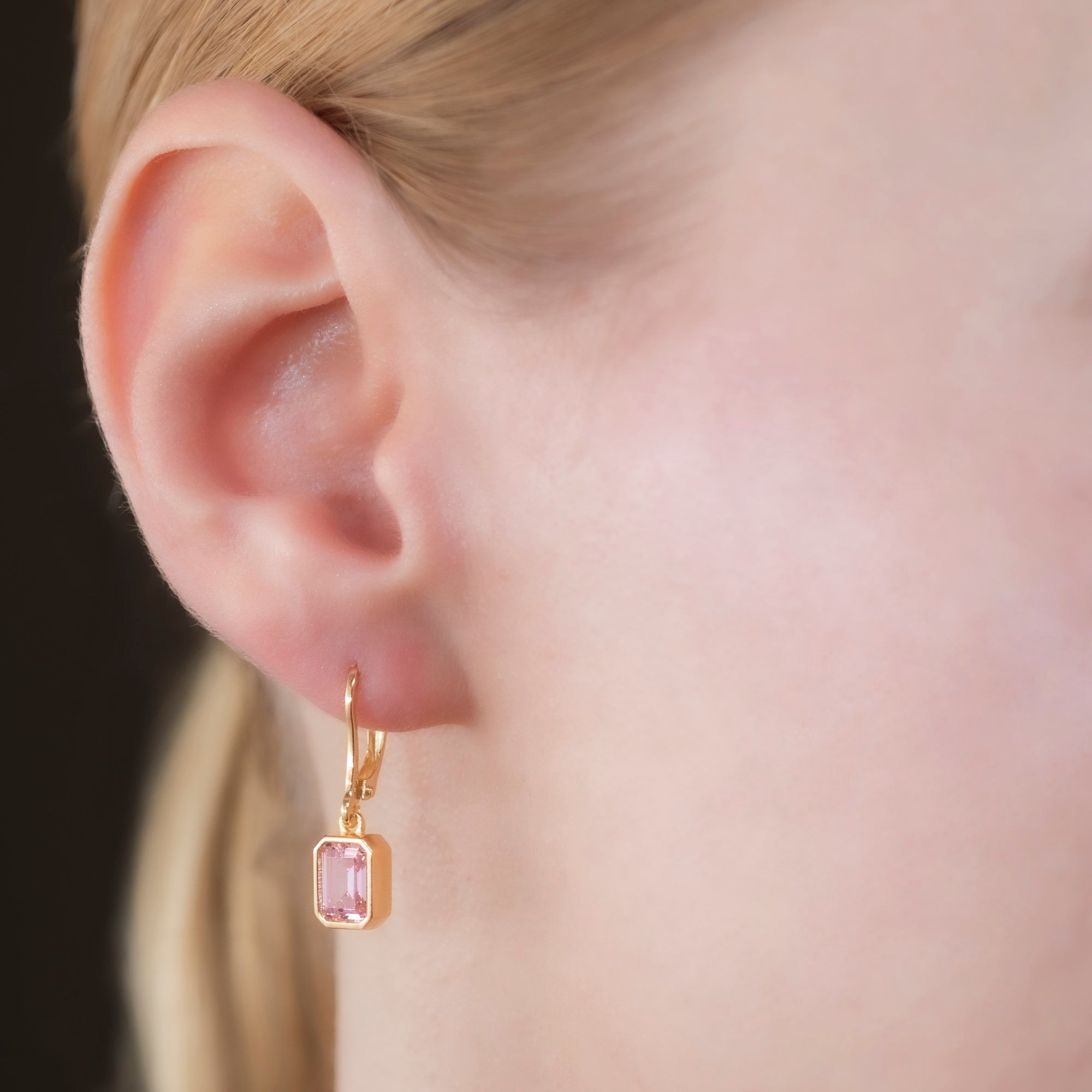 Rectangle Pink Tourmaline Dangling Earrings in 14K Solid Gold, October Birthstone Baguette Cut Jewelry Queen Jewelry Earrings