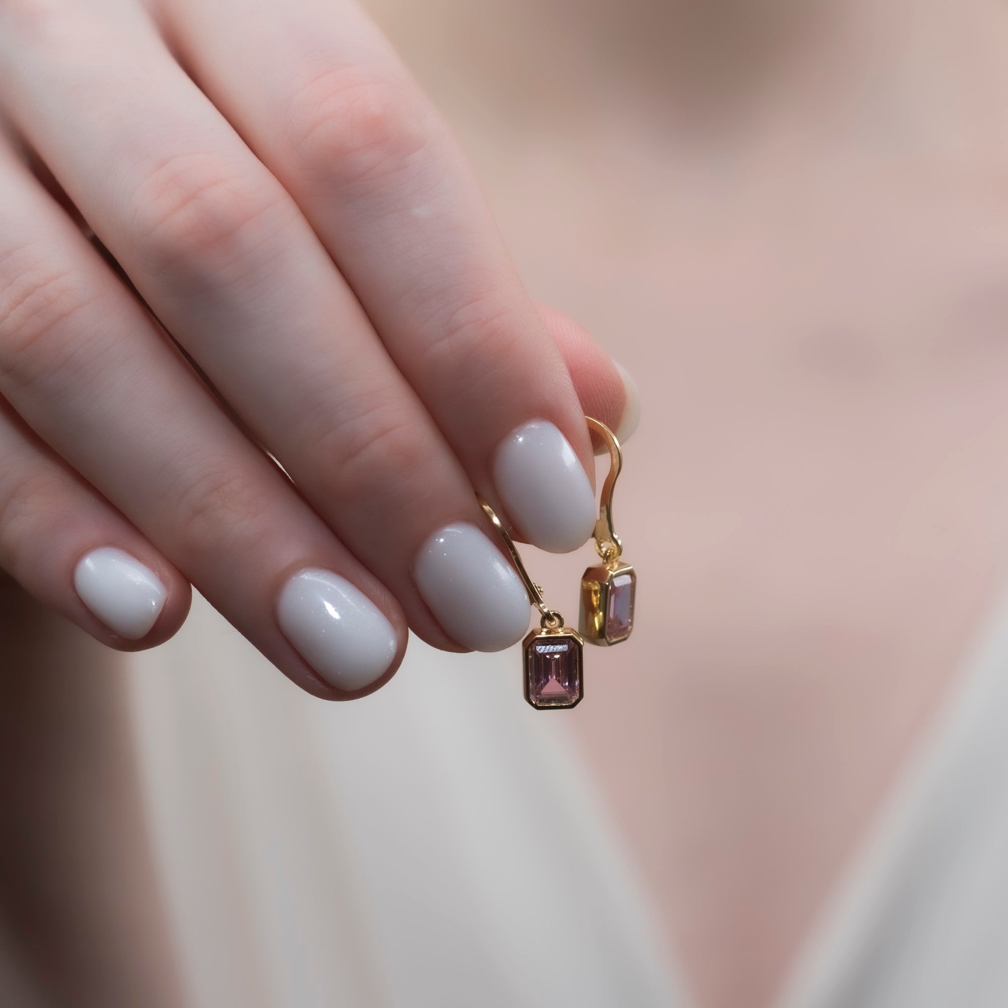 Rectangle Pink Tourmaline Dangling Earrings in 14K Solid Gold, October Birthstone Baguette Cut Jewelry Queen Jewelry Earrings