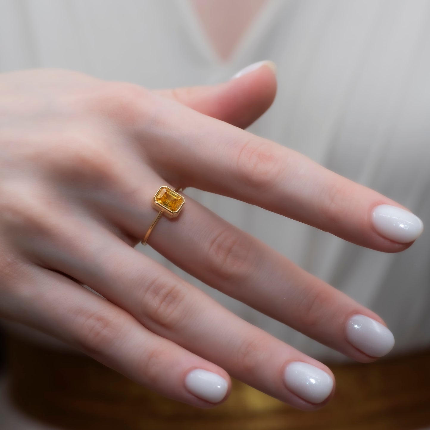 Yellow Topaz Rectangle Ring 14K Solid Gold, Baguette Cut Design Birthstone Queen Jewelry Rings