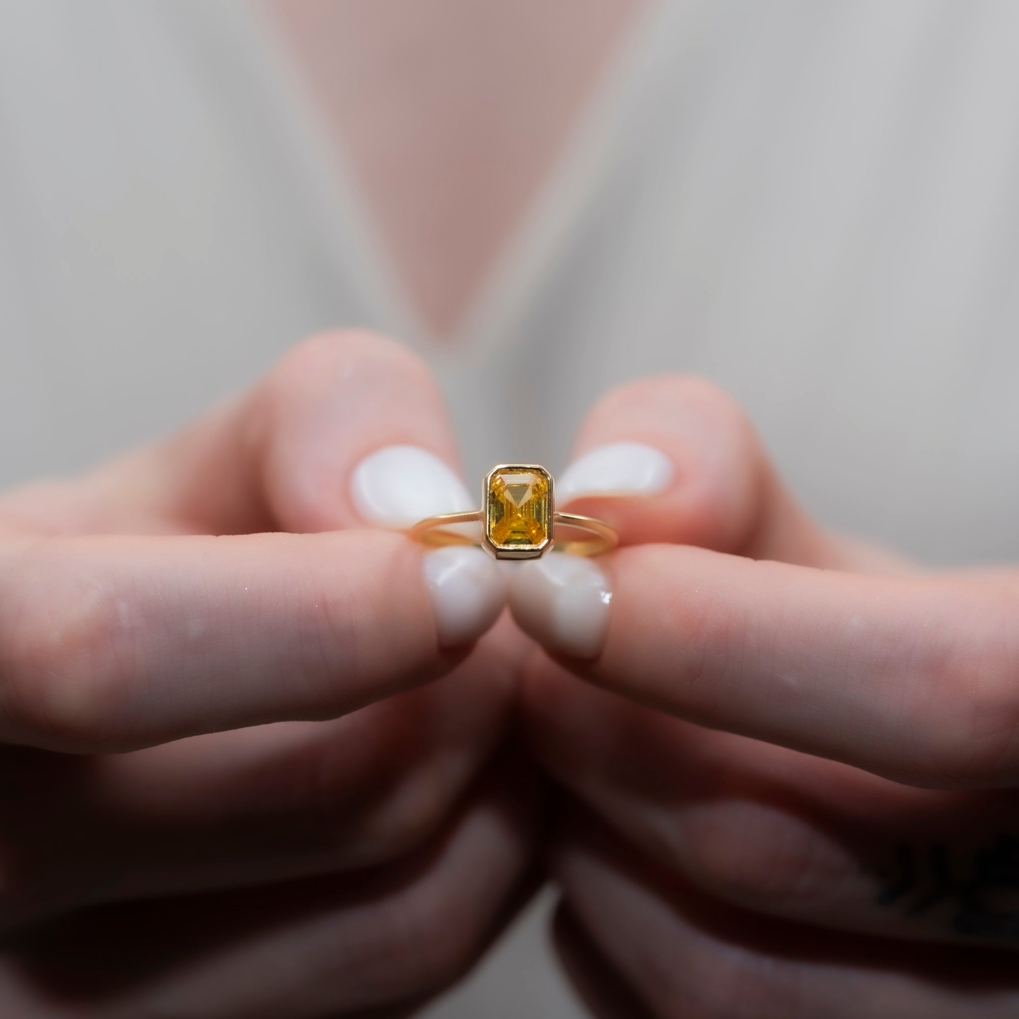 Yellow Topaz Rectangle Ring 14K Solid Gold, Baguette Cut Design Birthstone Queen Jewelry Rings
