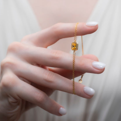 Yellow Topaz Rectangle Bracelet 10K/14K Solid Gold, Baguette Jewelry