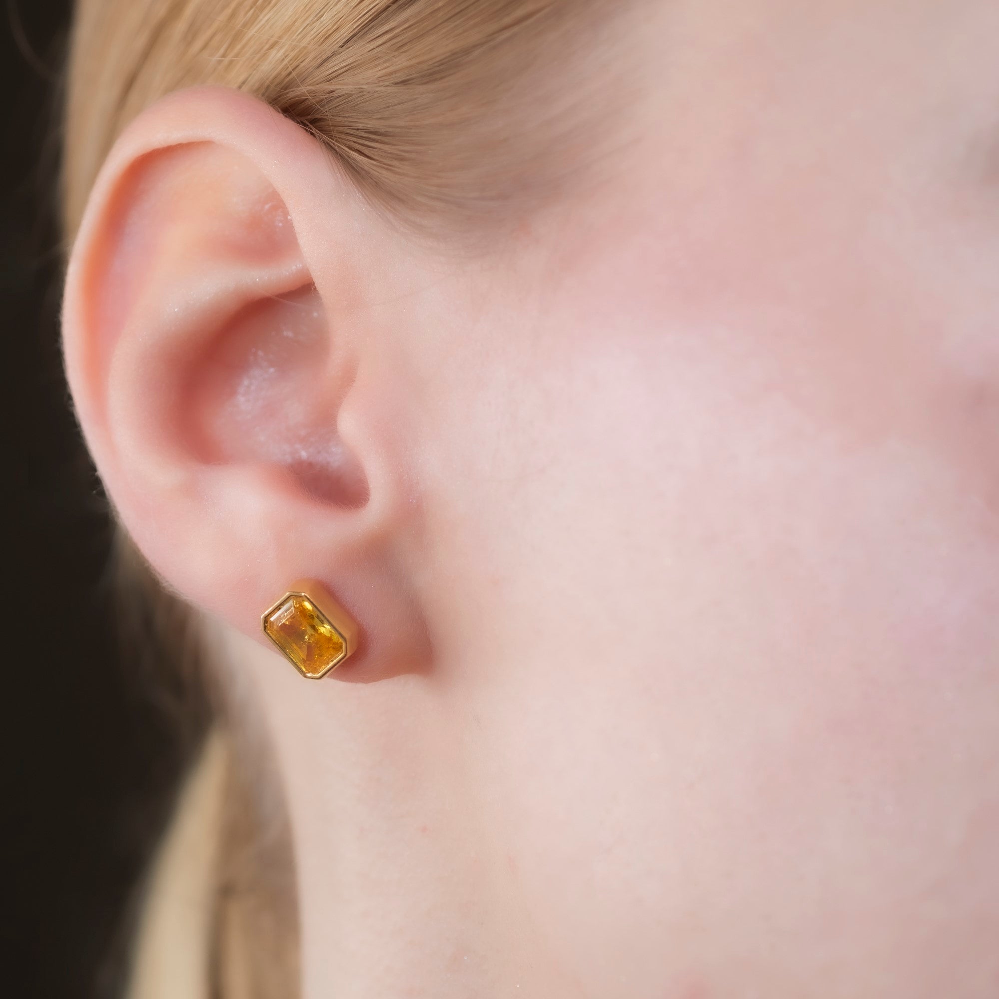 Rectangle Yellow Topaz Stud Earrings in 14K Solid Gold, Birthstone Baguette Cut Jewelry Queen Jewelry Earrings