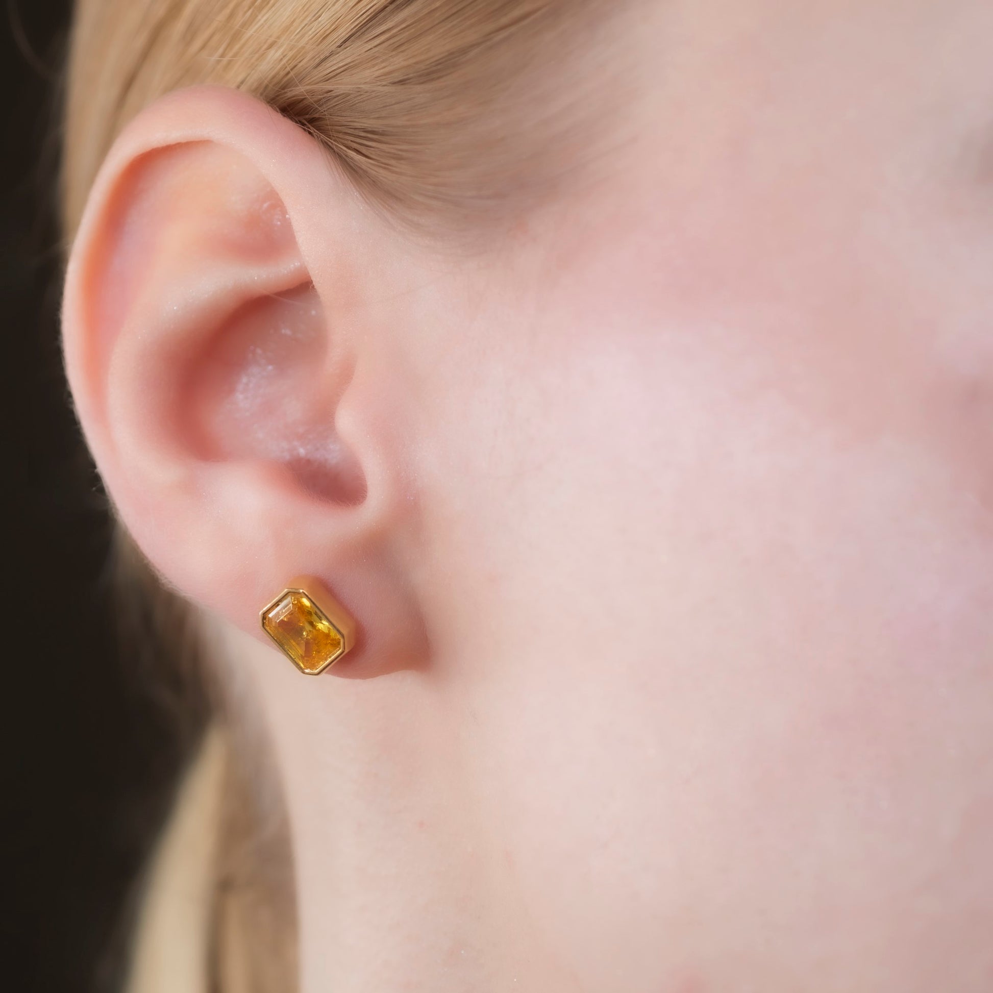Rectangle Yellow Topaz Stud Earrings in 14K Solid Gold, Birthstone Baguette Cut Jewelry Queen Jewelry Earrings