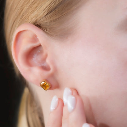 Rectangle Yellow Topaz Stud Earrings in 14K Solid Gold, Birthstone Baguette Cut Jewelry Queen Jewelry Earrings