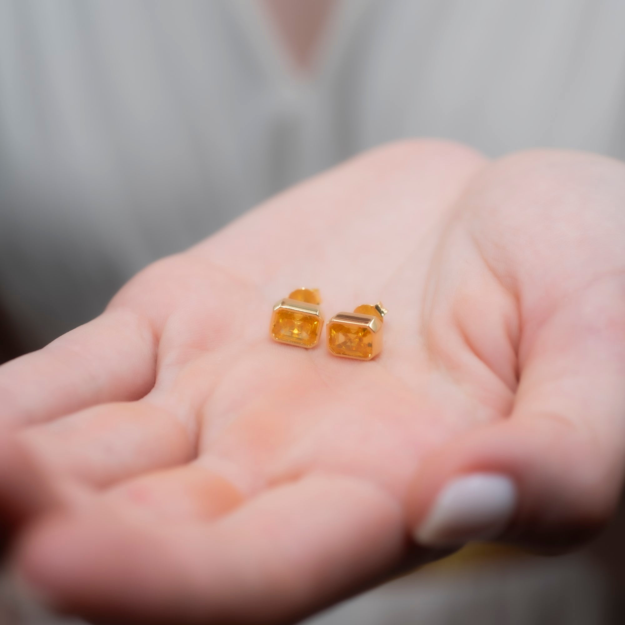 Rectangle Yellow Topaz Stud Earrings in 14K Solid Gold, Birthstone Baguette Cut Jewelry Queen Jewelry Earrings