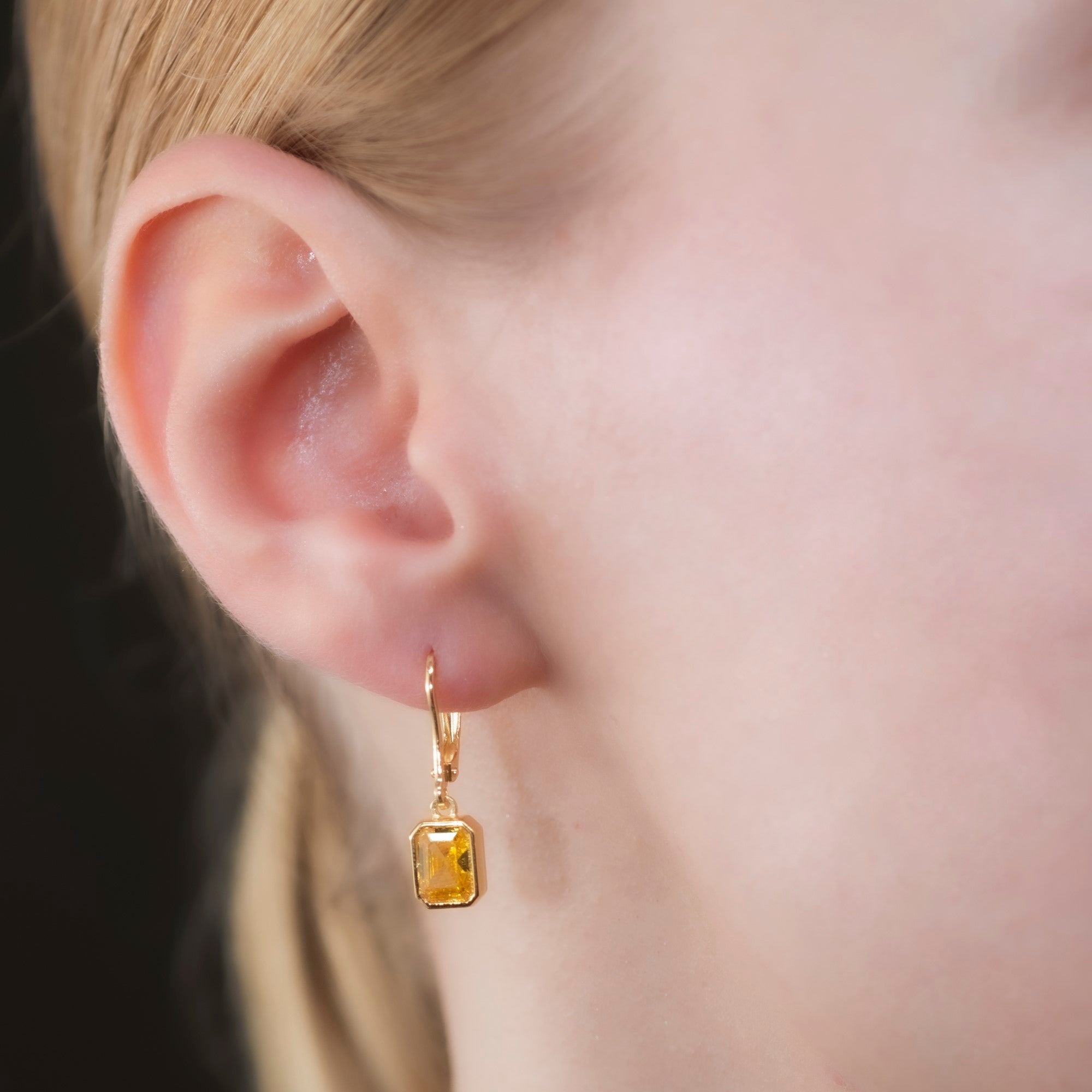 Rectangle Yellow Topaz Dangling Earrings in 14K Solid Gold, Birthstone Baguette Cut Jewelry Queen Jewelry Earrings