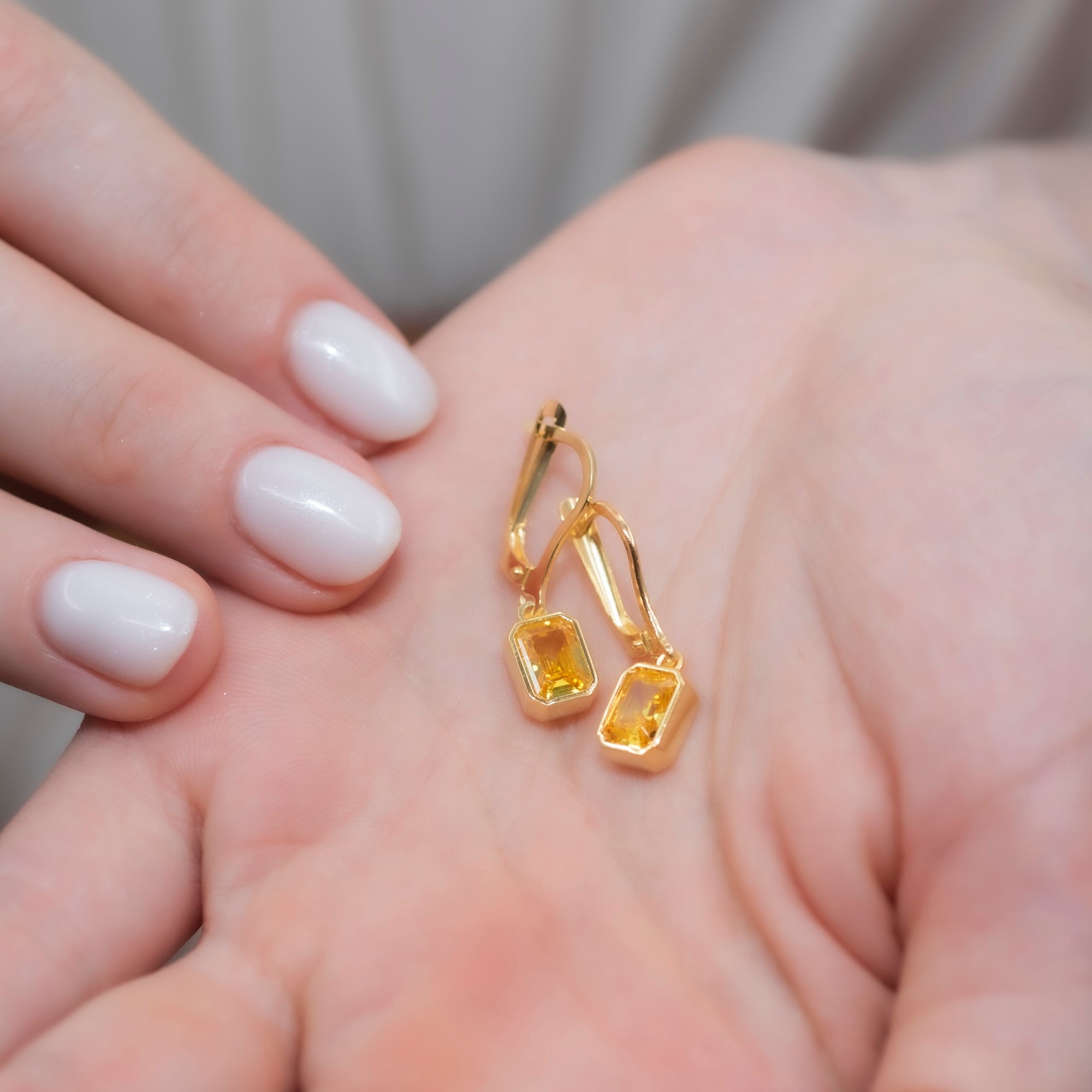 Rectangle Yellow Topaz Dangling Earrings in 14K Solid Gold, Birthstone Baguette Cut Jewelry Queen Jewelry Earrings
